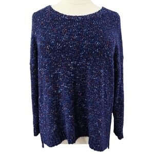 Coldwater Creek Blue Speckled Drop Shoulder Fuzzy Sweater Americana Patriot